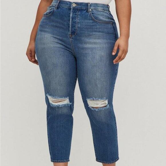 Torrid Denim - Torrid Capri Mom Jeans Size 10R Blue Straight Premium Classic Denim High-Rise